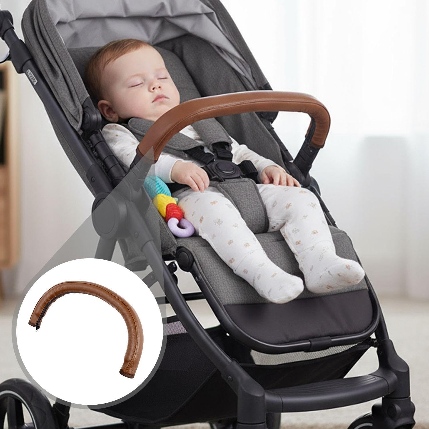 Copertura Per Braccioli Per Passeggino Da 2 Pezzi, Custodia Protettiva In Pelle Pu, Copertura Per Auto Universale Pieghevole Con Cerniera, Facile Da Pulire, Accessori Per Passeggini (Nero, Marrone).