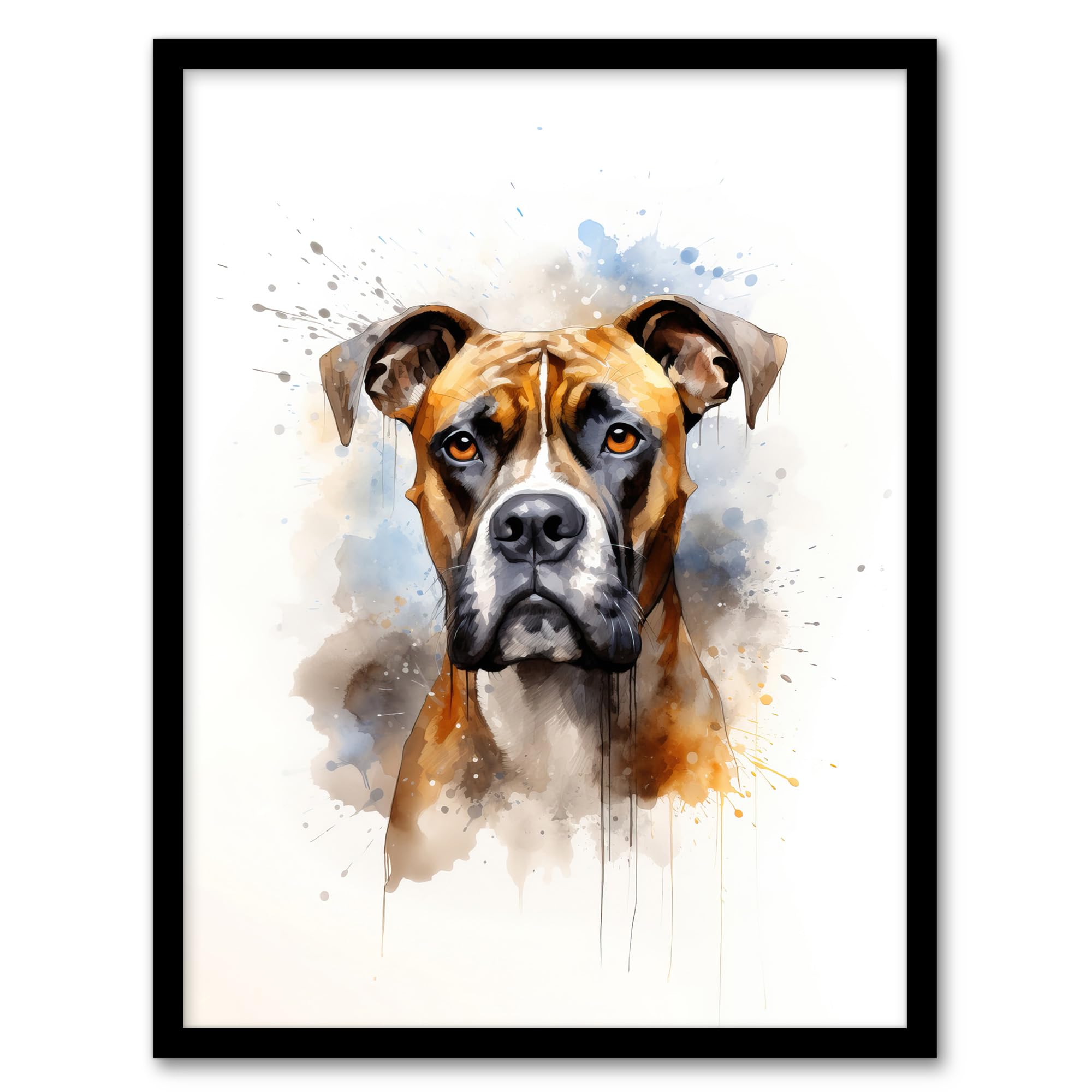 Artery8 Brindle Boxer Lovers Gift Watercolour Pet Portrait Painting Artwork Artwork Framed Wall Art Print A4