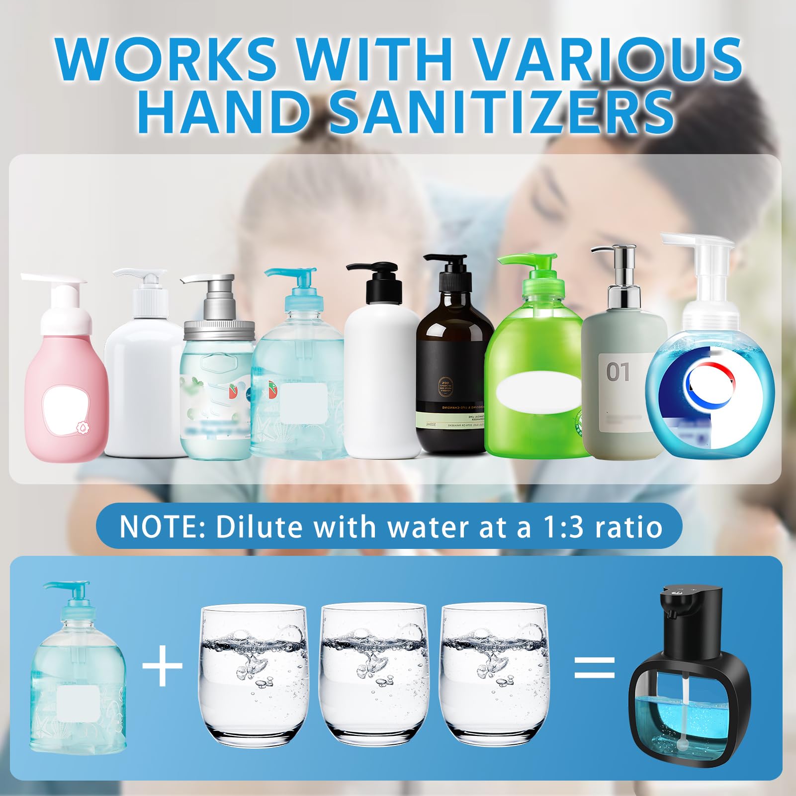 Dispenser Sapone Bagno Automatico, 500 ML Dispenser Sapone Cucina Elettrico Parete Schiuma, Erogatore di Sapone Elettrico con Sensore, 4 Livelli Regolabili Ricaricabile Via USB per Cucina Bagno