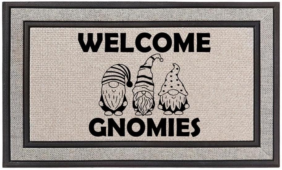 Outdoor Indoor Doormat 18 x 30 Gray/Beige/Black Rubber Backed Door Mat Welcome Gnomies Gnome Winter Christmas Funny 1