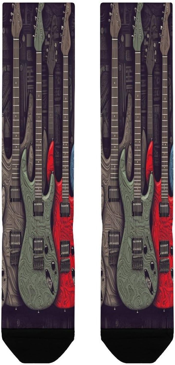 Guitar Pattern Compression Sock Circulation Support Socks Lightweight Knee High Tube Sock Over-The-Calf Sock for Adult