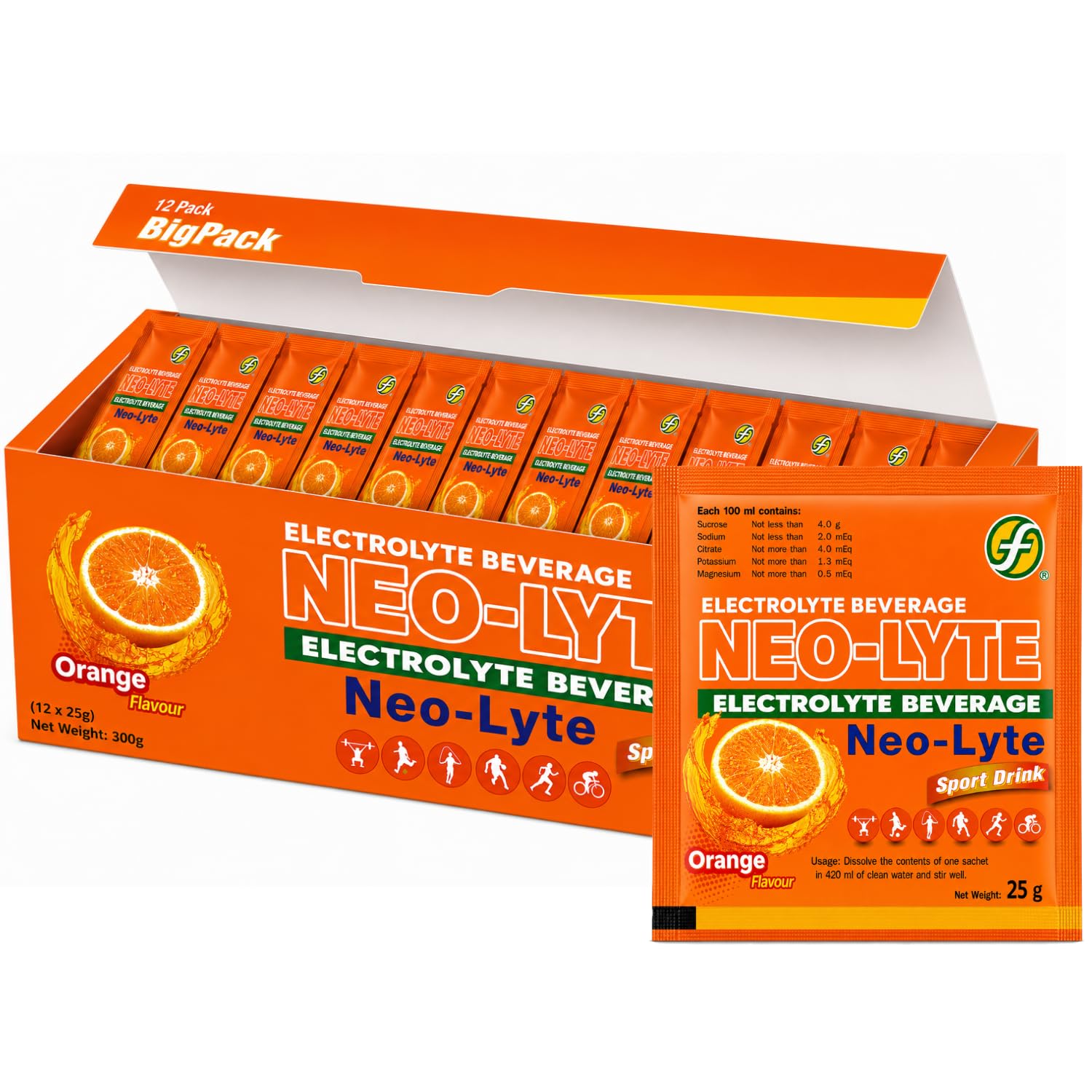 Neo-Lyte - Orange Sports Drink Powder (12 x 25g) By COUGAR | Refreshing Orange Flavor Instant Drink Mix | Daily Energy Beverage for Gym, Running & Outdoor Activities | Easy Mix Sachet – (Imported-THAILAND)-image-45