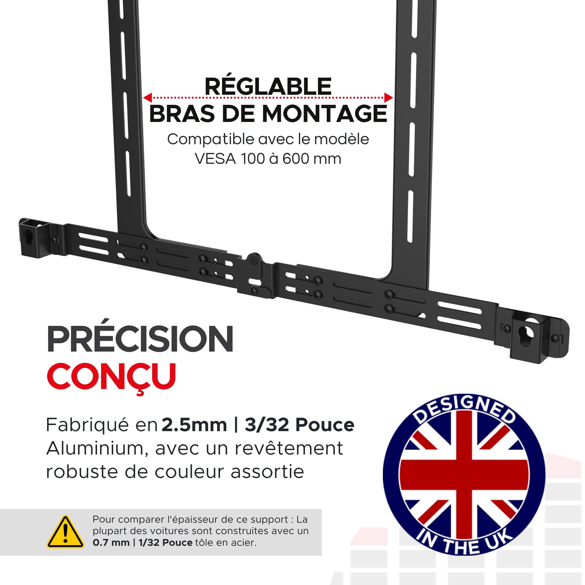 Sound Bass Support TV pour Arc Soundbar, sous TV, Noir