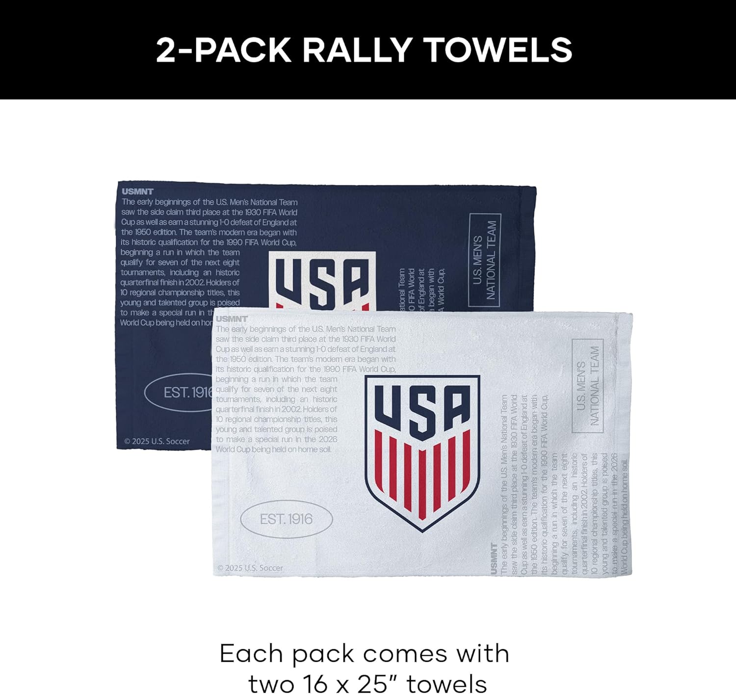 Northwest U.S. Soccer History Fan Towel 2 Pack, Lightweight Game Day Set, Stadium Sideline Gym Travel Accessory, 16 x 25 Inch