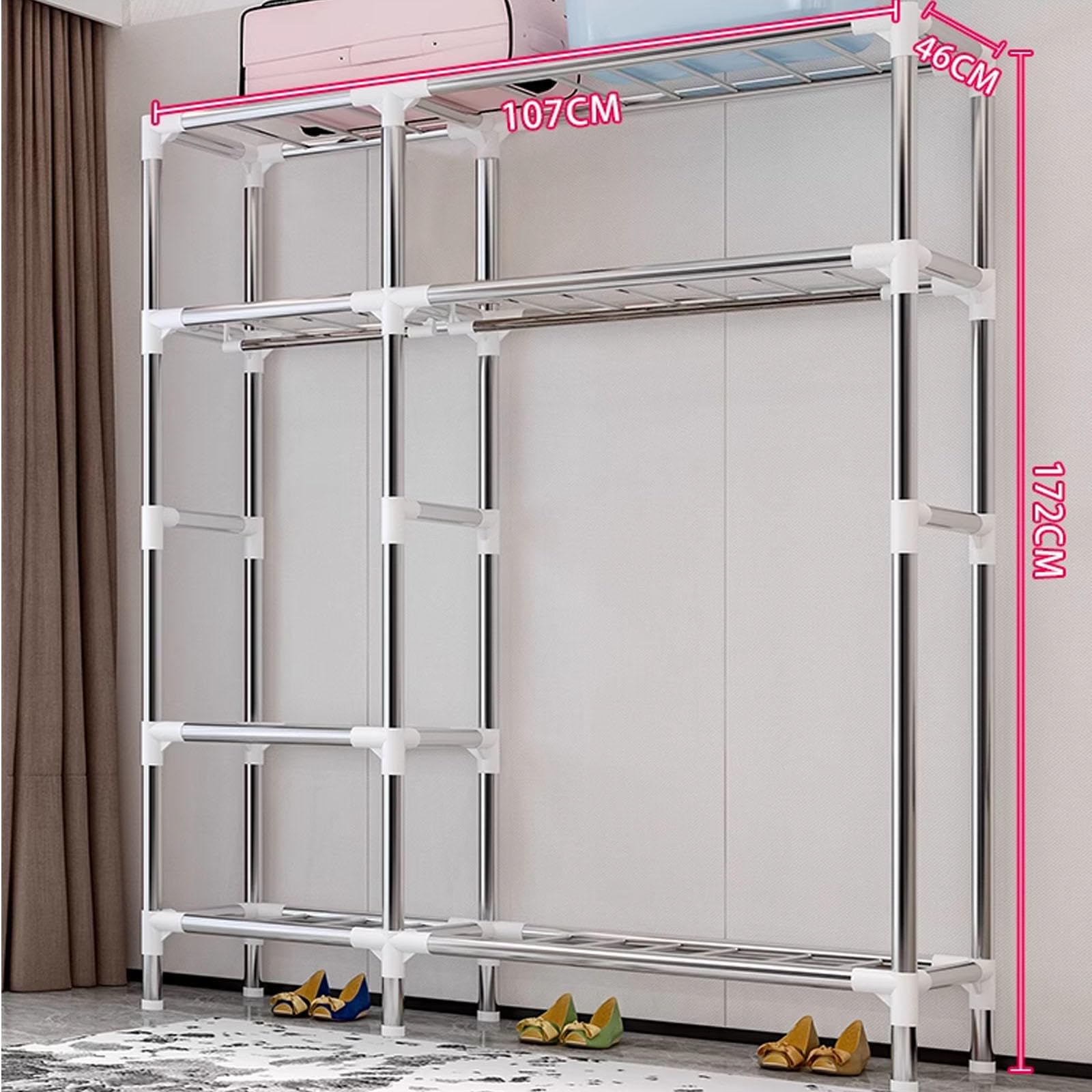 Armario de Tela Plegable, Armario de Tela portátil con Varillas para Colgar, Armario Organizador de Armario, Armario de Ropa para Dormitorio, A-107x42x172CM (B 107x42x172CM)