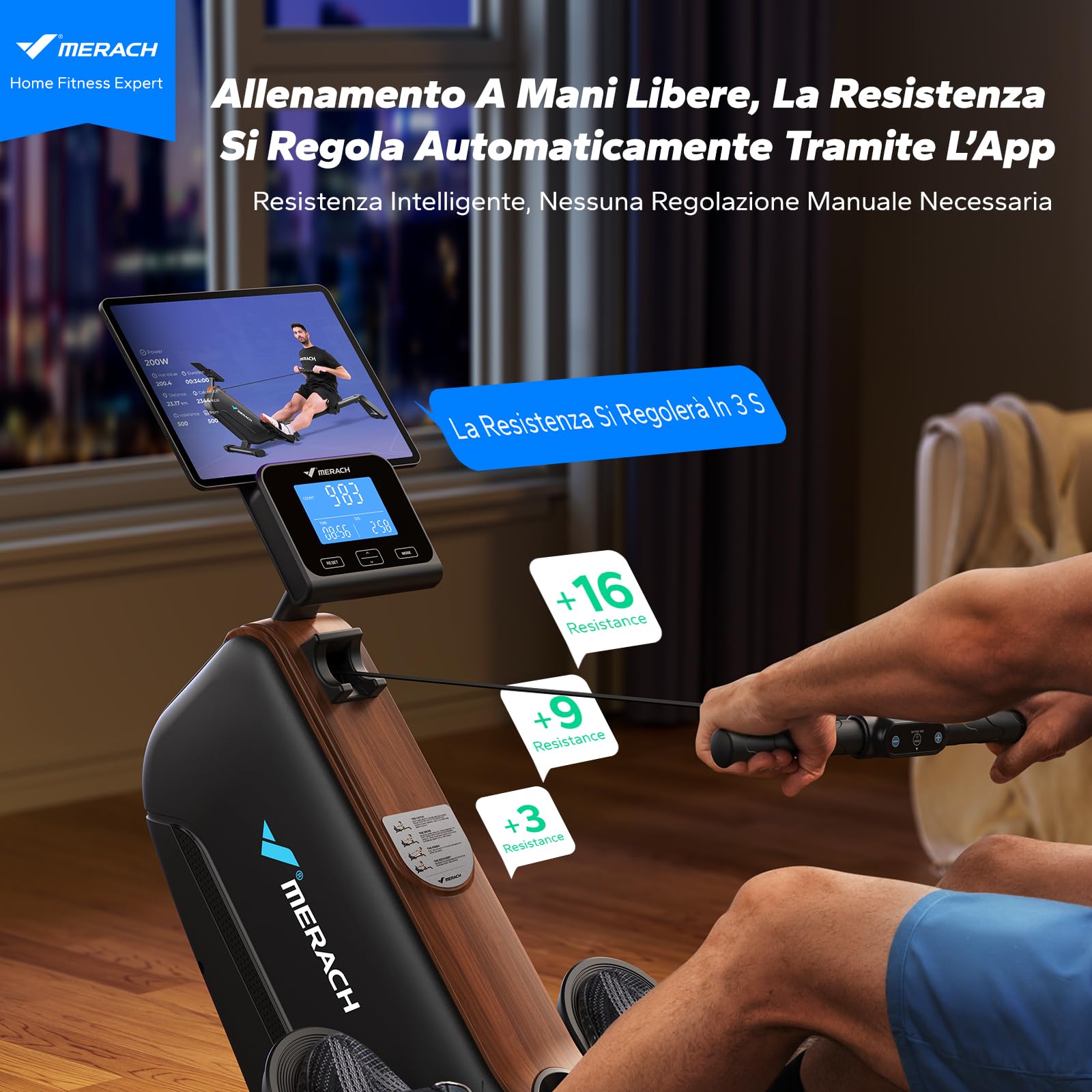 MERACH Vogatore per casa, Vogatore Magnetico Silenzioso con APP Esclusiva, Guide Migliorate ed Estese per una Maggiore Libertà di Movimento, la Prima Scelta per il Fitness a Casa