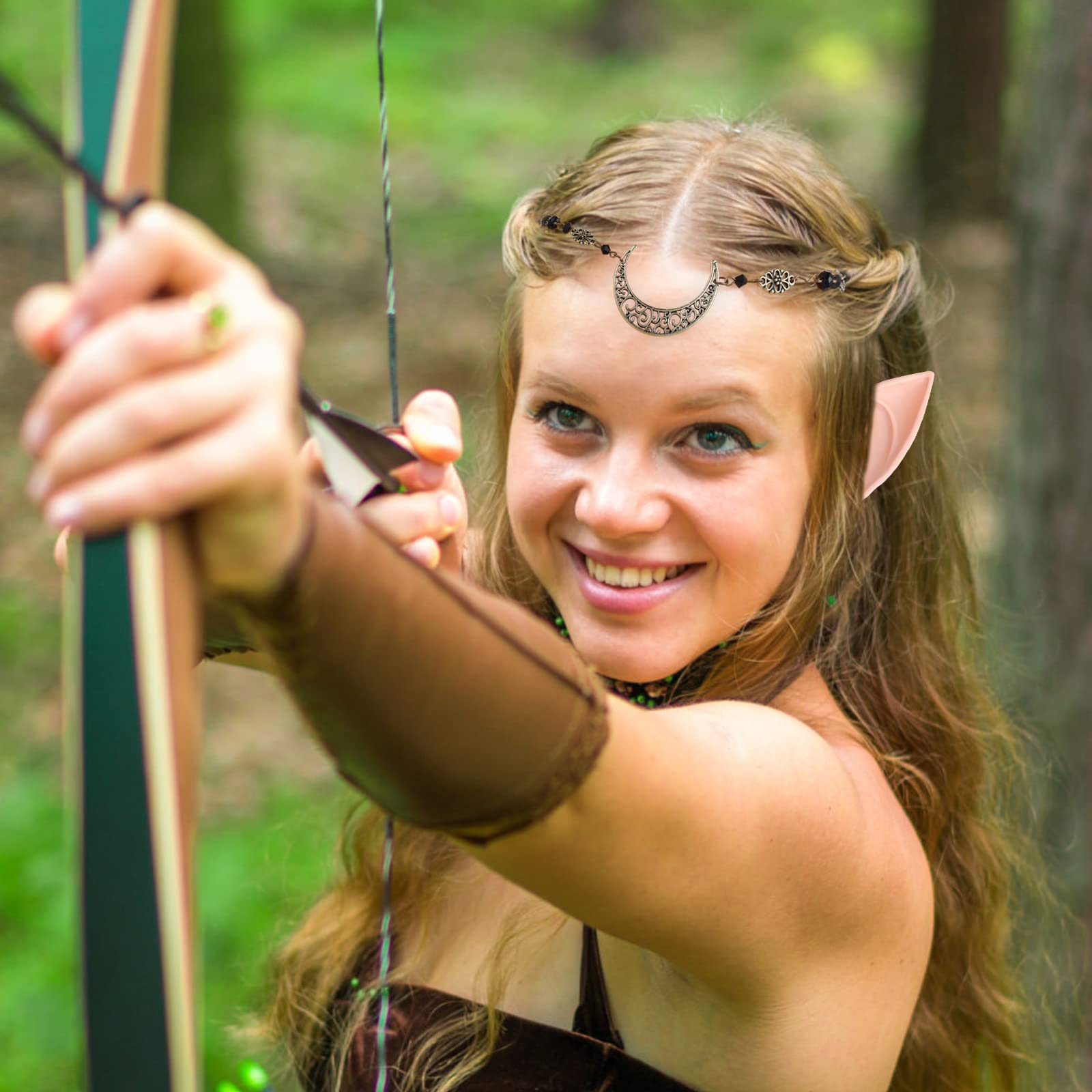 Biżuteria z uszami elfów, cosplay, wróżka, elf, ucho, księżyc, głowa, łańcuszek elf, retro, kryształowa tiara, ozdoba głowy, opaska na włosy, miękkie uszy elfów, kostium damski