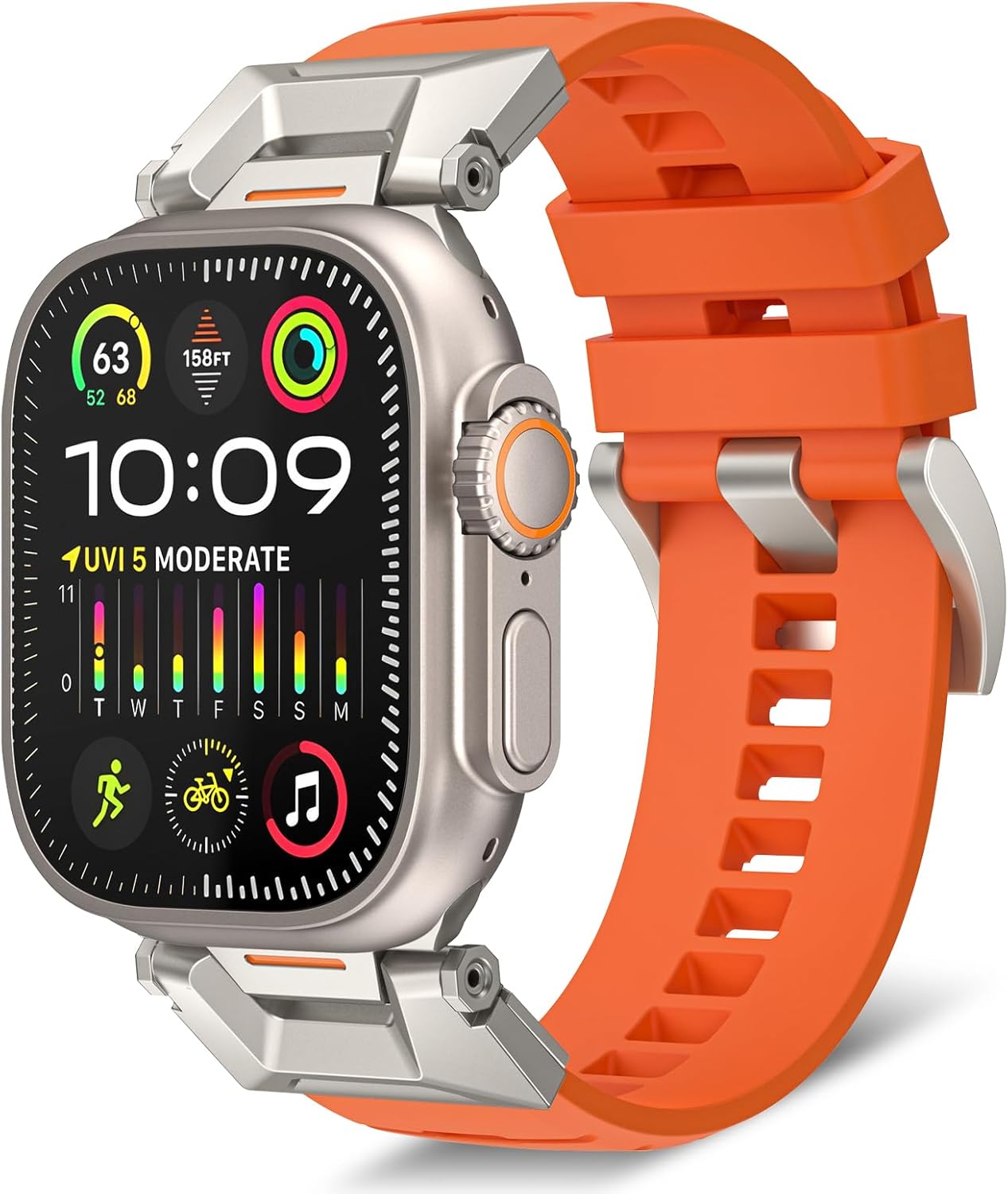 Band for Apple Watch Ultra 3/2 49mm Band SE 3 44mm (304 Stainless Steel & Fluoro Rubber) Bsnds for Apple Watch Series 11/10 46mm, Series 9/8/7 45mm, Series 6/5/4 44mm, Serie 3 42mm - Blue