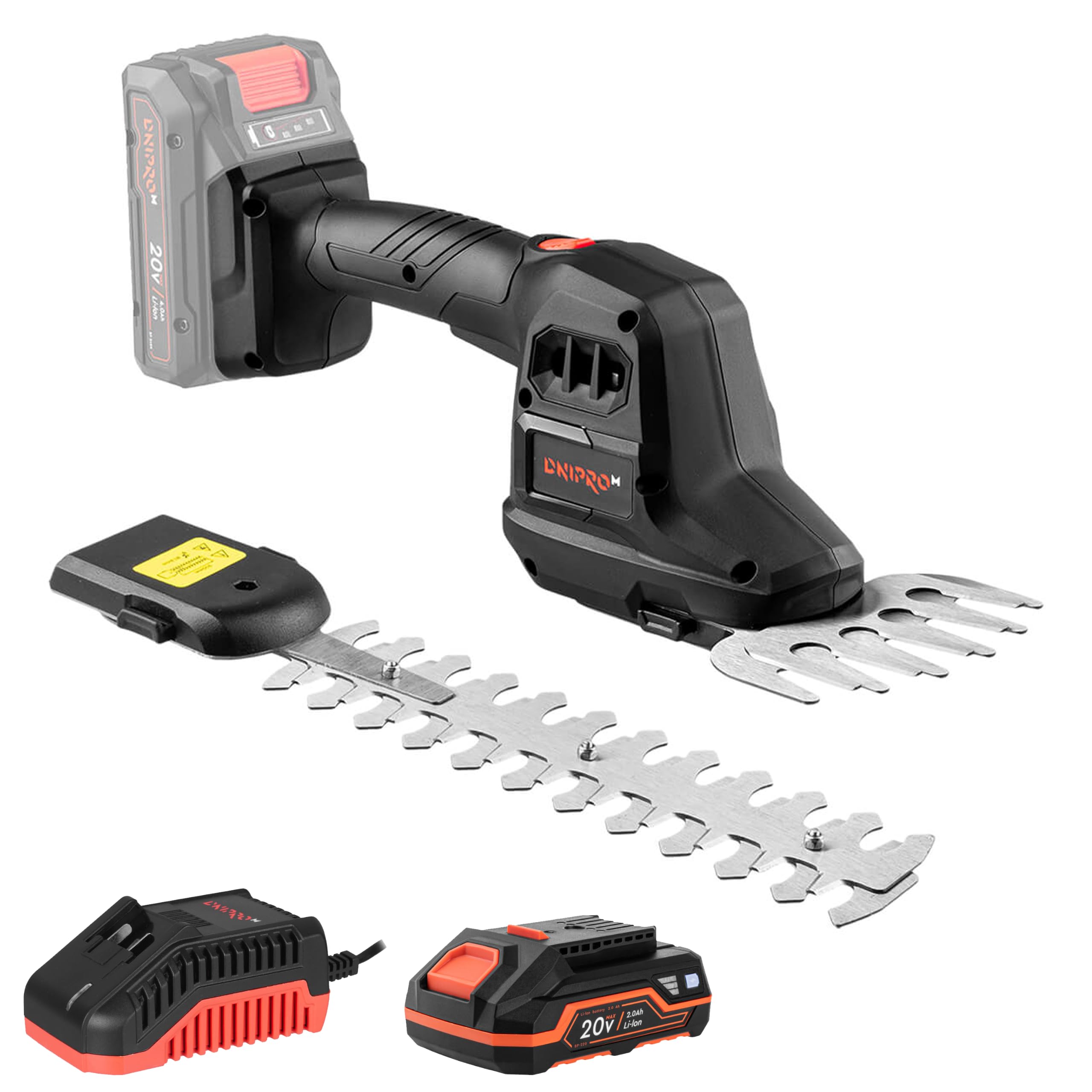 Taille-Haies sur Batterie DGS-200 20V - Cisaille 2 en 1 pour Gazon et Arbustes, Mini Taille-Haies sans Fil avec Changement Rapide des Lames, Taille de Précision 200 mm, Kit 2Ah - par Dnipro-M