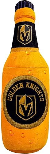 Pets First NHL LAS Vegas Golden Knights - Botella de cerveza de peluche para perro y gato, juguete de peluche para perros y gatos con chirriador