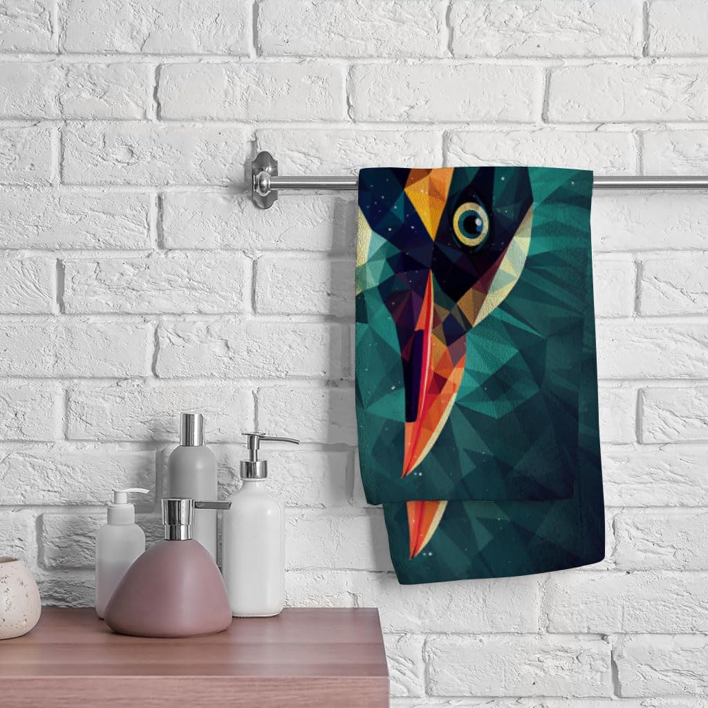 Geometric Penguin Polycotton Towel - Penguin Themed Items - Unique Bathroom Items - 30 x 60 inches