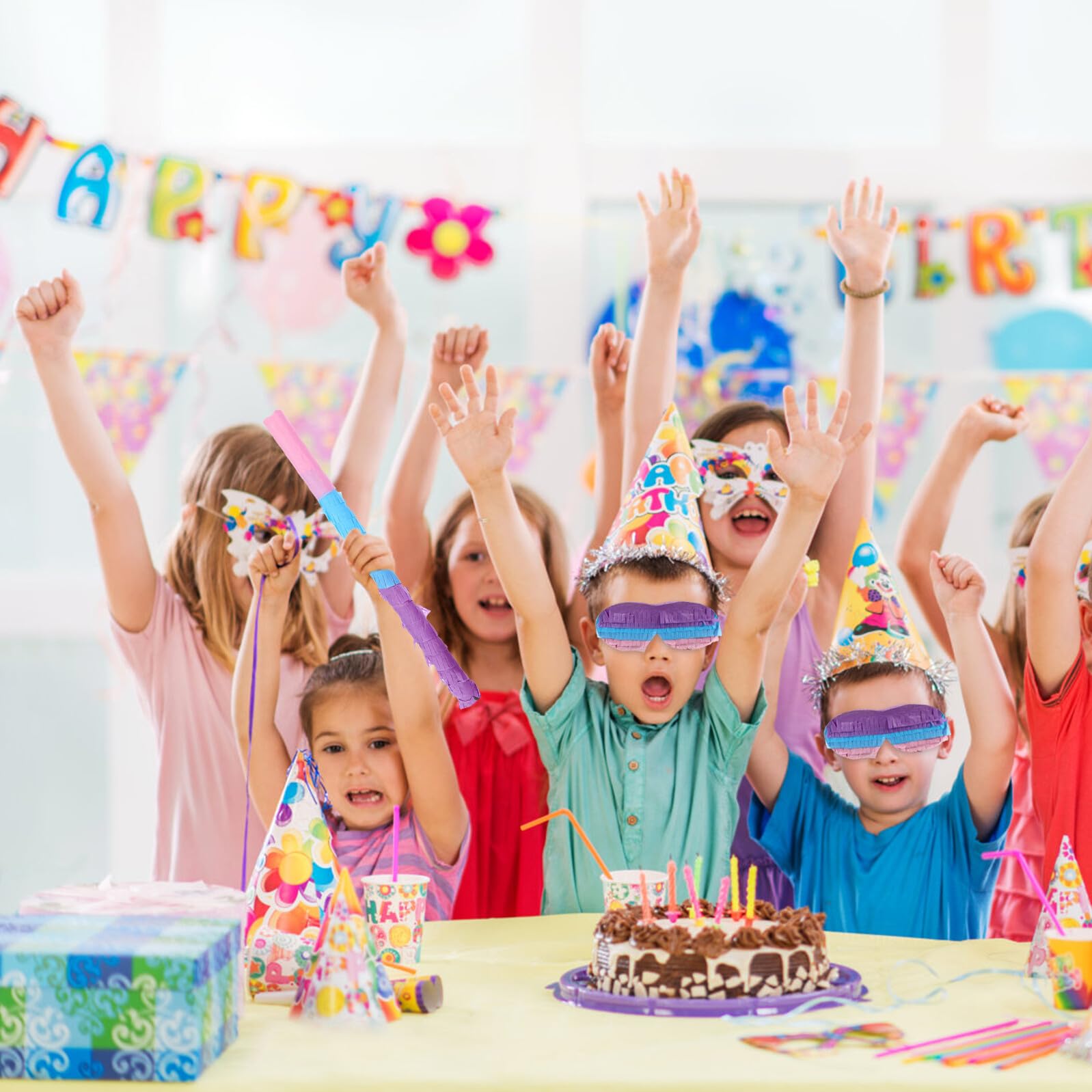 Gatuida Piñata Queue en Papier pour Fête D'anniversaire, Jeu de Fête Rempli de Bonbons, Accessoire Photo Coloré, 1 Set pour Célébrations Garçon