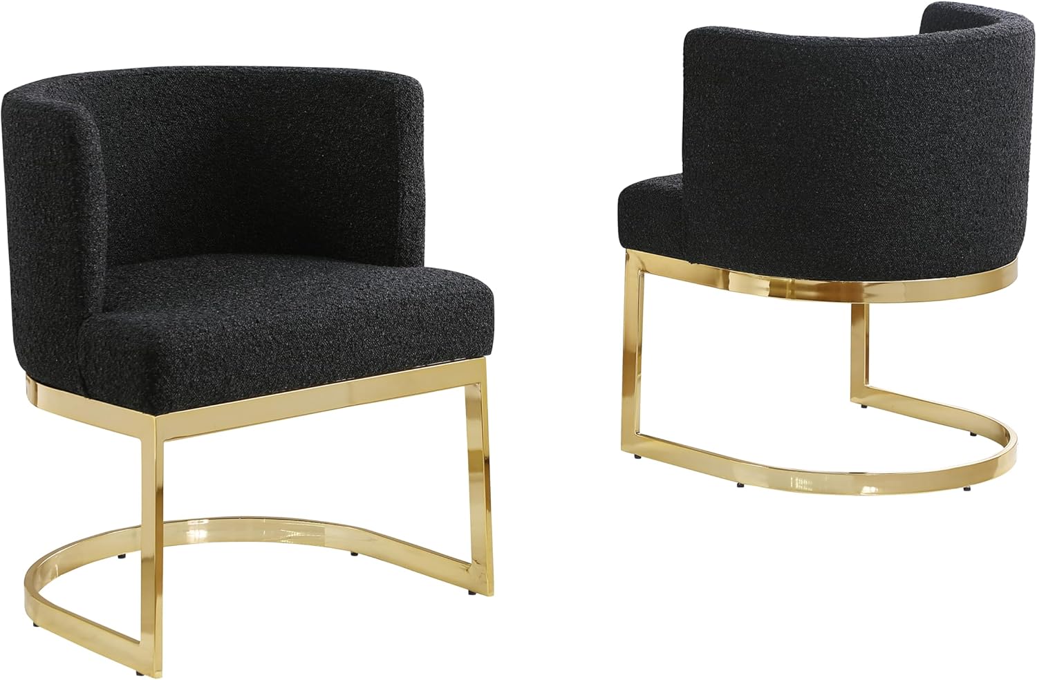 Modern Barrel Dining Chairs Set of 1 with Gold Cantilever Base, Luxury Velvet or Boucle Upholstered Curved Back Accent Chairs for Dining Room, Kitchen, & Living Room (Boucle, Black/Gold)