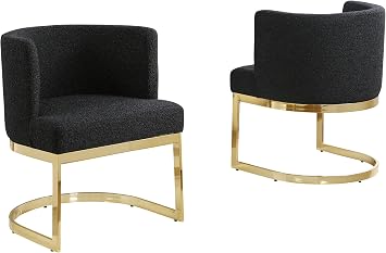 Modern Barrel Dining Chairs Set of 1 with Gold Cantilever Base, Luxury Velvet or Boucle Upholstered Curved Back Accent Chairs for Dining Room, Kitchen, Living Room Boucle, Black / Gold