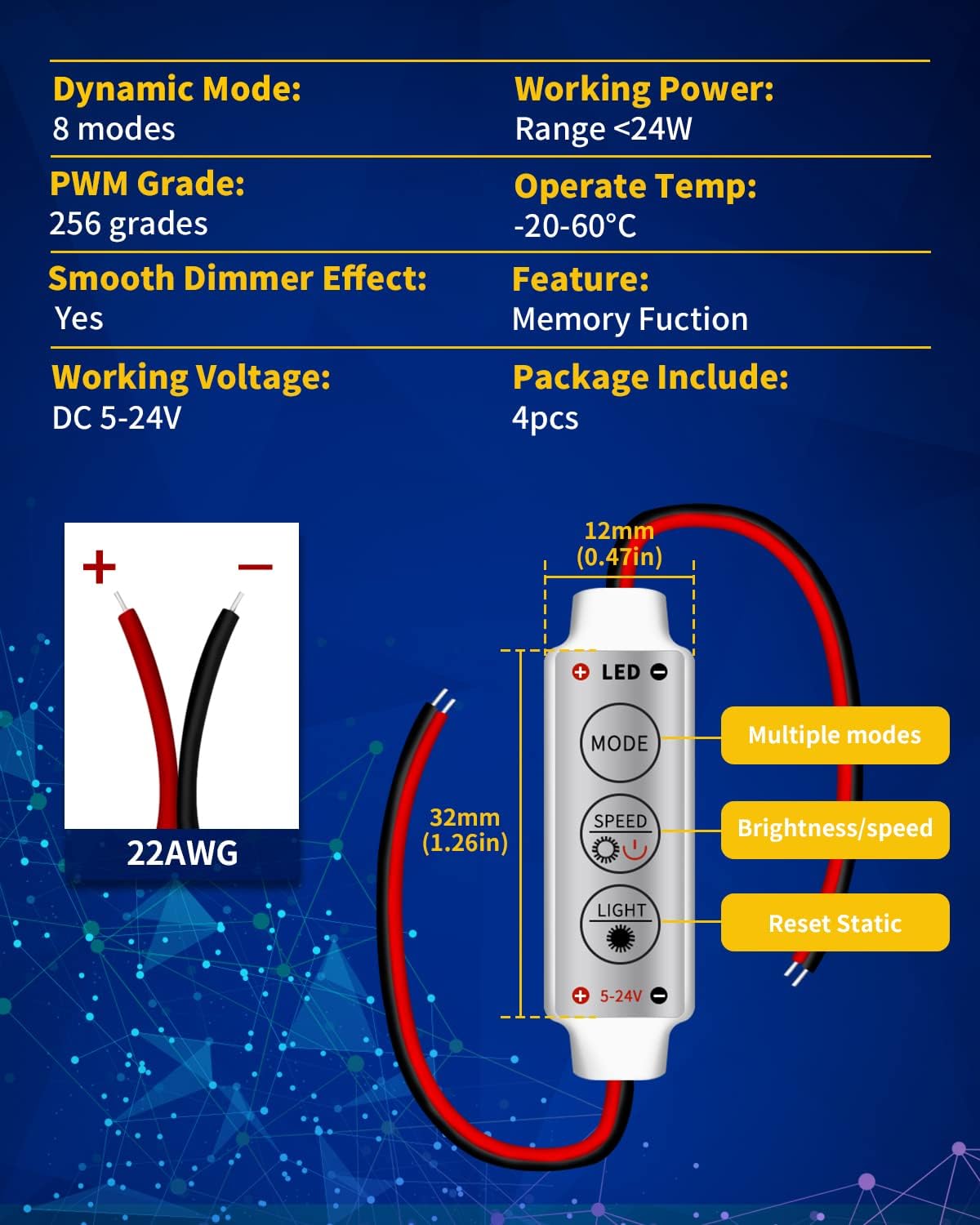 LED Flash Strobe Controller Flasher Module Compatible with Car, Boat, Household LED Strip or LED Bulb with Memory Function DC 5V~24V(4pcs)