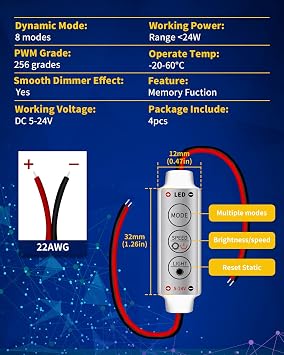 LED Flash Strobe Controller Flasher Module Compatible with Car, Boat, Household LED Strip or LED Bulb with Memory Function DC 5V~24V(4pcs)