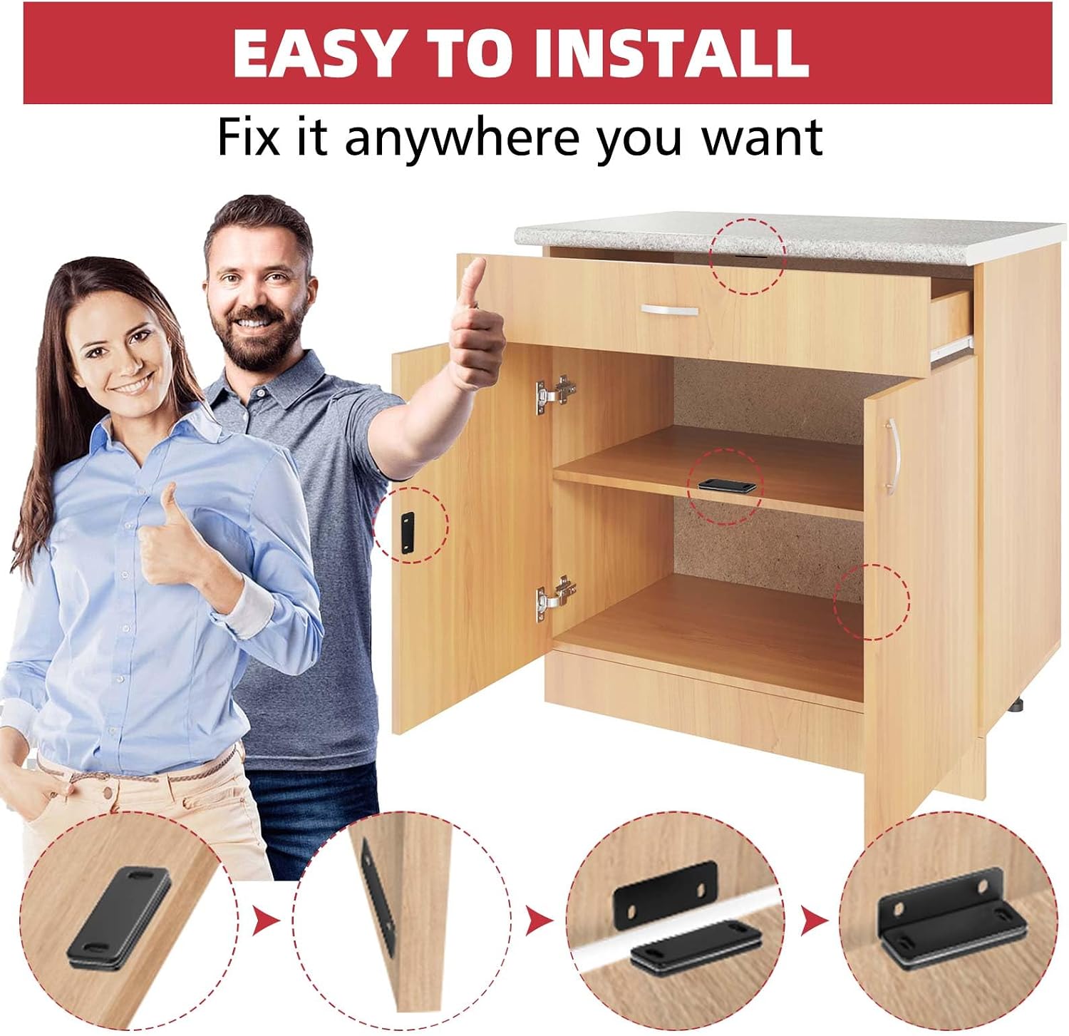 Loomdeo Ultra-Thin Magnetic Cabinet Door Catch - Strong Adhesion & No-Gap Closure,Let Ultra-Thin Magnets Keep Your Cabinet Doors Closed (Black 4pcs)