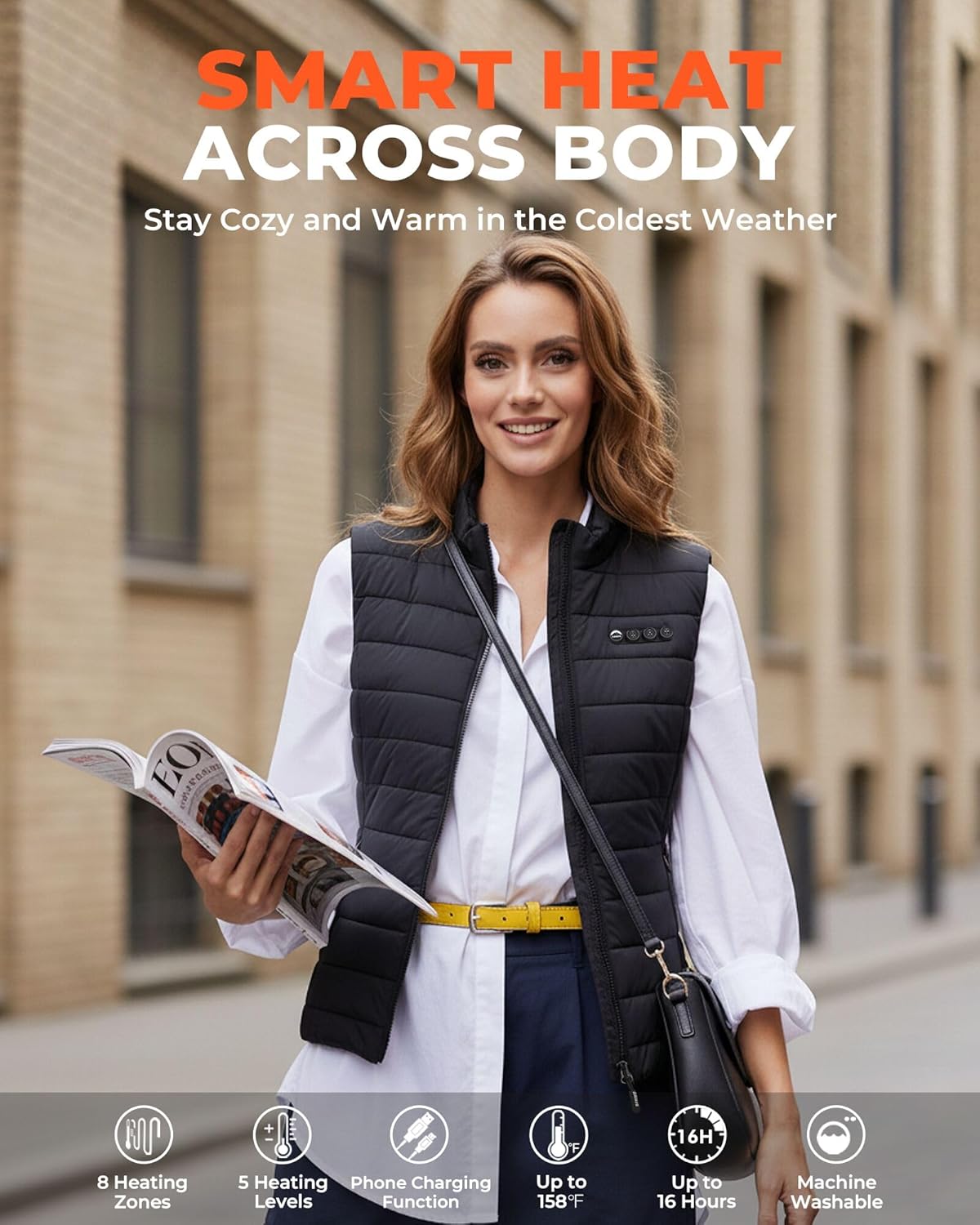 ARRIS Women`s Graphene Heated Vest, Size Adjustable Puffer Lightweight Heating Vest with 7.4V Battery Pack