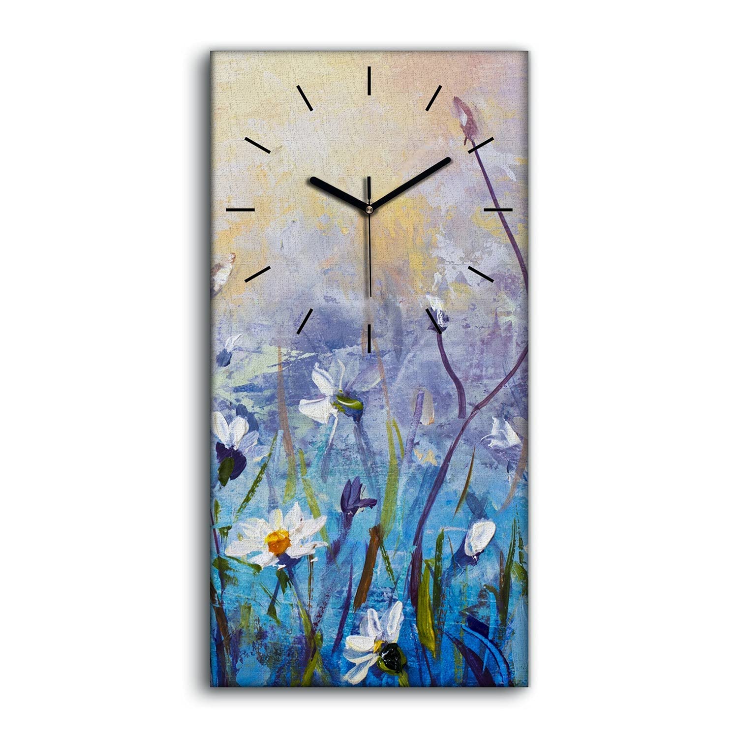 Horloge sur toile art mural moderne salon flux de pétrole fleuri ambiance cosy