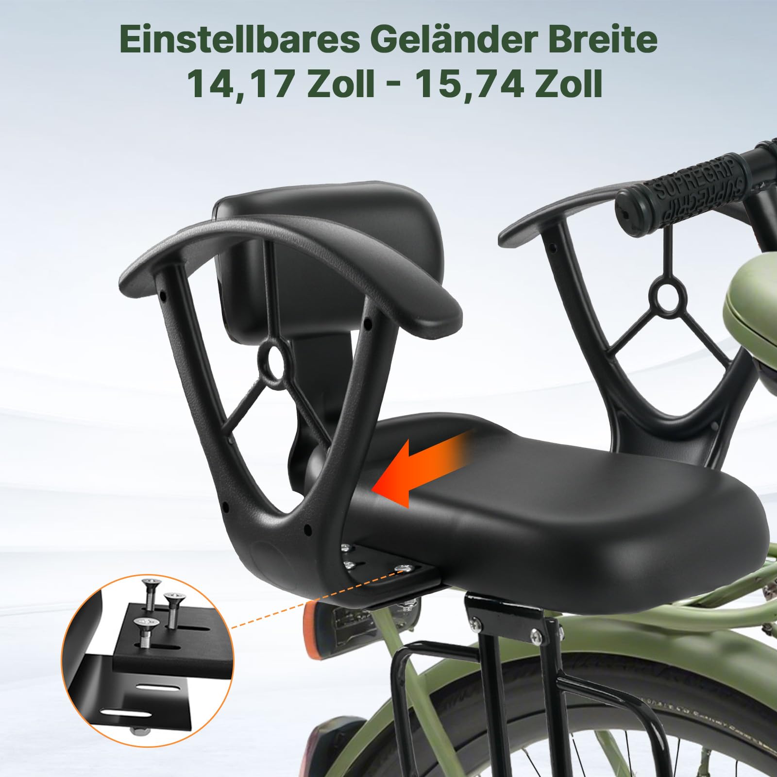 Siège enfant de vélo, siège arrière réglable, avec accoudoirs de sécurité et repose-pieds - Siège de sécurité de vélo pour enfants de 2 à 6 ans - Convient pour les vélos avec porte-bagages