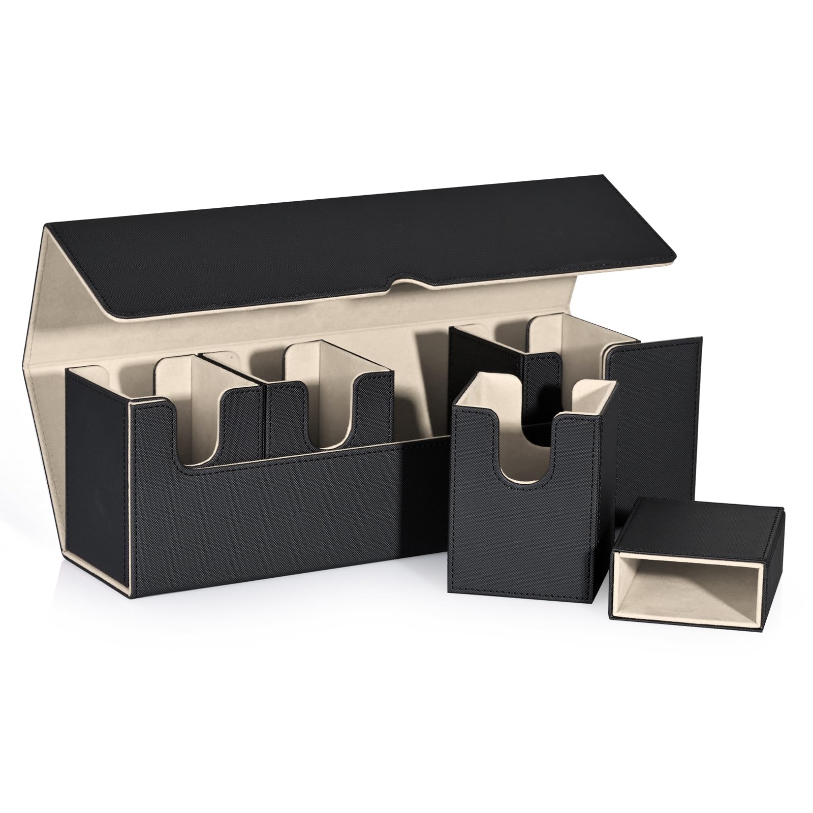 UAONO Card Deck Box with Dice Tray for MTG, 5 in 1 Deck Case Holds 800+ Unsleeved Cards, Strong Magnet Card Organizer Compatible with Yugioh TCG Sport