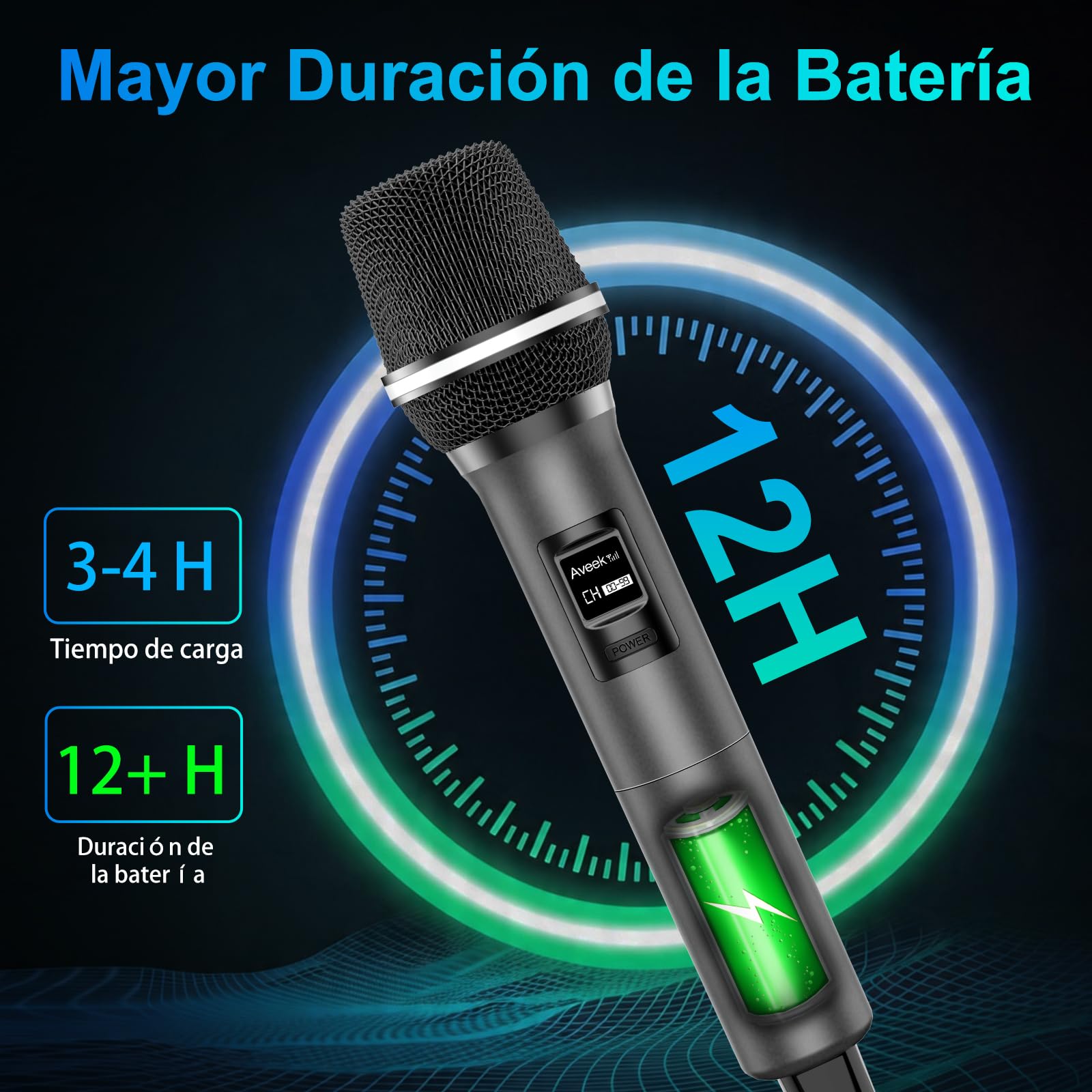 Aveek Micrófono Inalámbrico, Micrófono Inalámbrico para Karaoke, Micrófono Inalámbrico Recargable, Interfaz de 6,35mm/3,5mm, Adecuado para Altavoces, Canto, Bodas, DJ, Fiestas