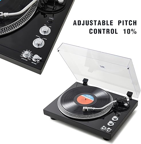 Miniatura 3 de Tocadiscos de transmisión por correa de alta fidelidad con cartucho premium, control de pitch ±10%, brazo de tono de retorno automático, reproductor