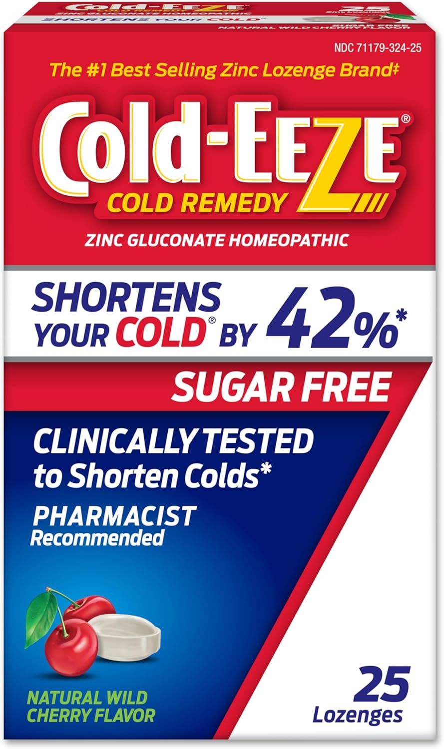 Cold-EEZE Sugar-Free, Natural Wild Cherry Zinc Lozenges, Homeopathic Cold Remedy, Shortens The Common Cold, Sore Throat, Cough, Congestion & Post Nasal Drip, 25 Ct Cold-EEZE Sugar-Free, Natural Wild Cherry Zinc Lozenges, Homeopathic Cold Remedy, Shortens The Common Cold, Sore Throat, Cough, Congestion & Post Nasal Drip, 25 Ct