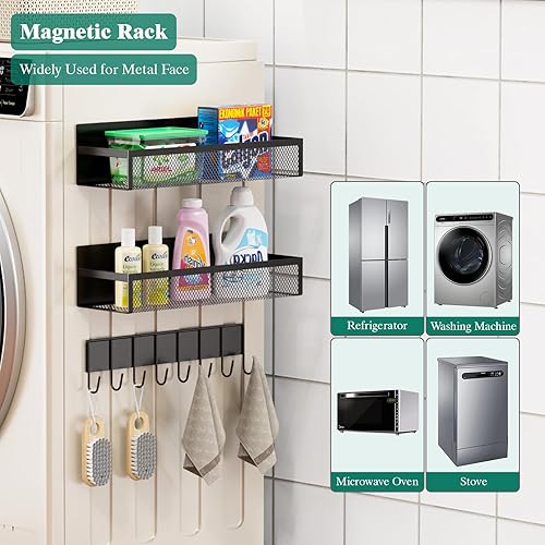 Miniatura 6 de Giwil Estante magnético para especias para refrigerador, paquete de 3 estantes magnéticos para refrigerador, organizador de especias con estante de