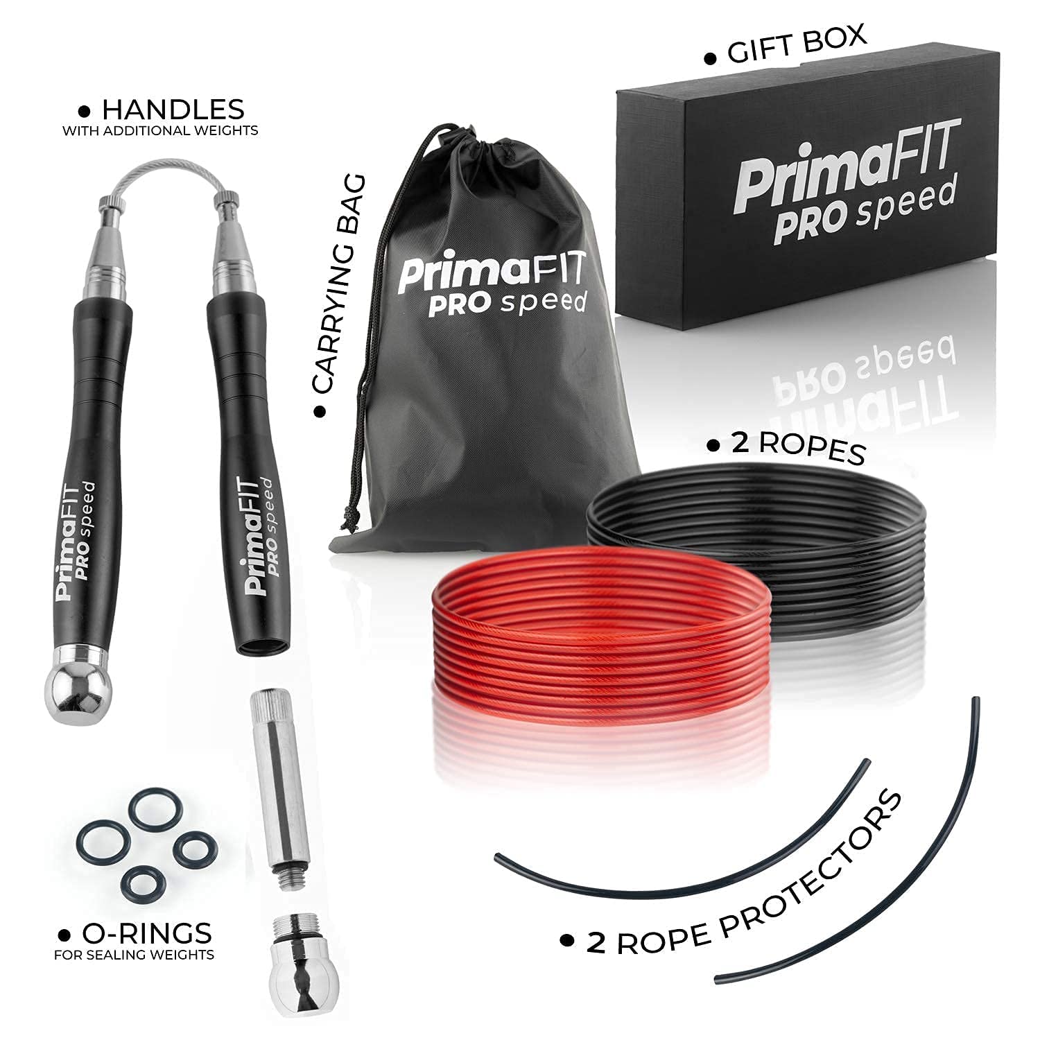 PrimaFIT Pro Speed skakanka dla dorosłych fitness dla mężczyzn i kobiet, obciążona skakanka, 3 m, regulowana, samoblokująca, aluminiowa, bokserska, siłownia, MMA, crossfit, trening, zapasowe,