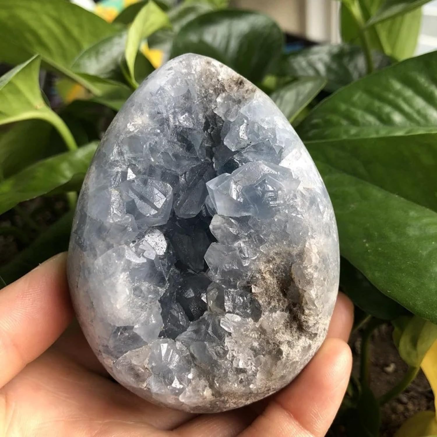 Large 2.2-2.6lb Raw Celestite Crystal Cluster Geode Egg - Natural Crystal for Home/Office Decor Healing Crystal Christmas Gift Natural Crystal Stone (1000-1200g, 10-20cm)