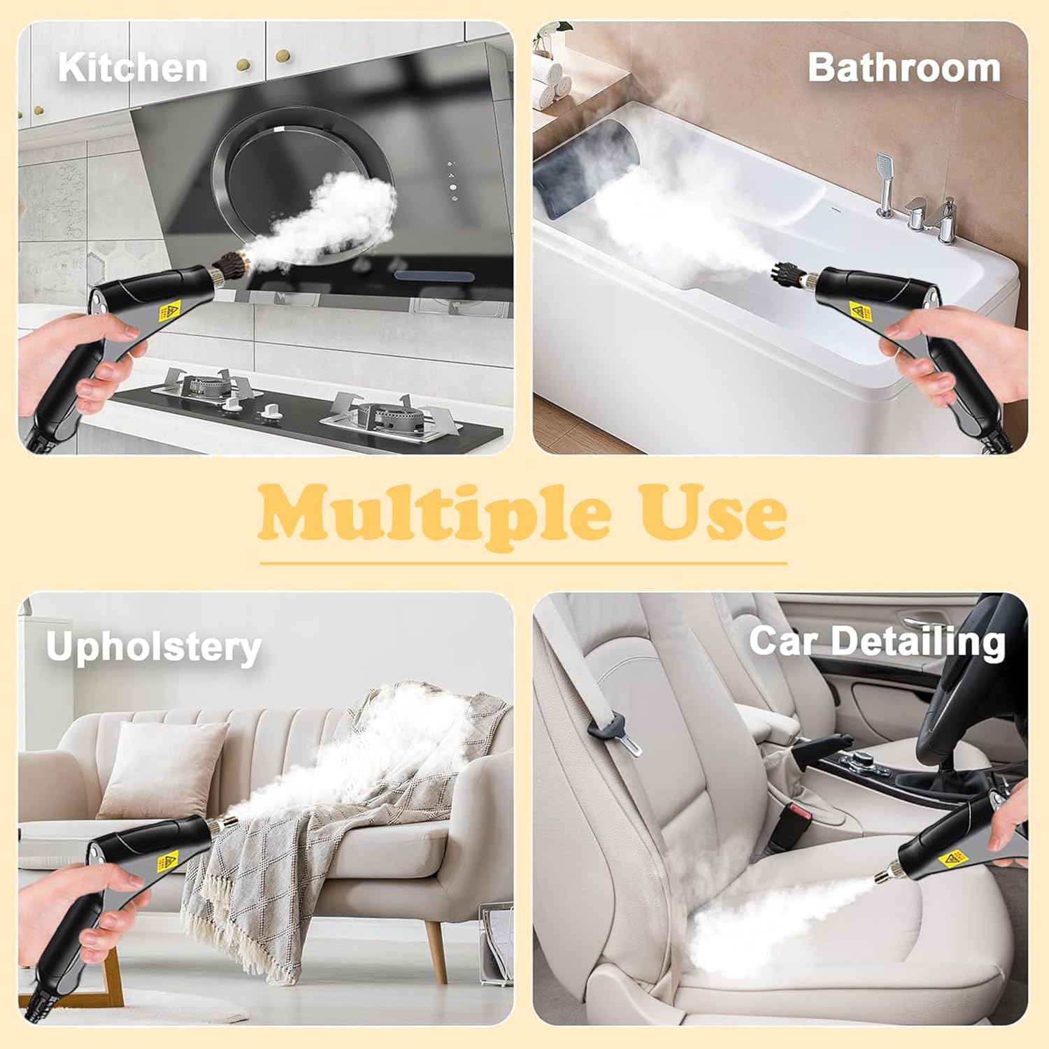 15s Fast Heating Steam Cleaner 6 Adjustable Levels,1.2L Large Capacity,2500W High Pressure Steam Cleaner with 5 Brush Heads,Gloves,Handheld Steamer for Home Tile Floor Couch Cleaning - Image 7