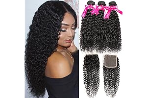 Hermosa Kinky Curly Human Hair Bundles with Closure