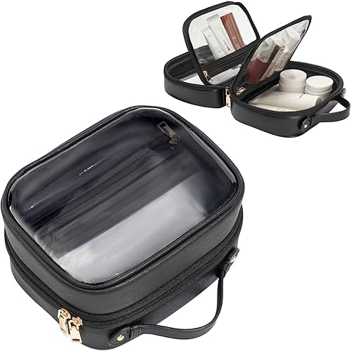 Oaque Bolsa de cosméticos transparente de doble capa, bolsa de maquillaje transparente con cremallera, bolsa de viaje transparente para artículos de