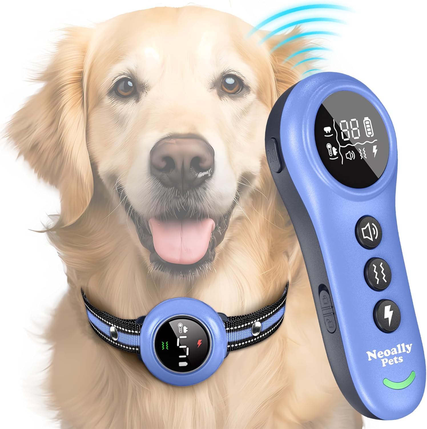 Neoally 2 in 1 Dog Training and Bark Control Collar: Smart Anti Barking Collar with and with No Remote for 5-150 lbs Small Medium Large Dogs. Rechargeable and Waterproof Receiver (Light Blue)