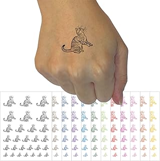 Playful Tabby Cat Domestic Shorthair Temporary Tattoo Water Resistant Fake Body Art Set Collection - Light Pink (One Sheet)