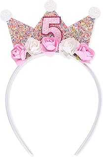 Birthday Crown Headbands for Toddlers Girls - 2nd to 6th Birthday Crown, Princess Crown for Girls, Princess Tiara, Flower Crown Headbands for Birthday Girls (5th birthday headband)