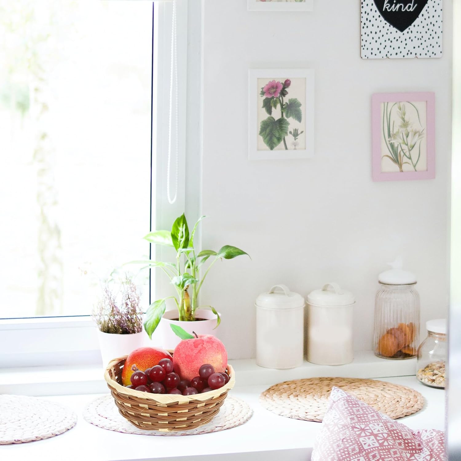 12pcs Handwoven Fruit Basket Set, Multifunctional Food Holder and Dessert Storage Basket for Home Use, Tabletop Bread and Vegetable Organizer