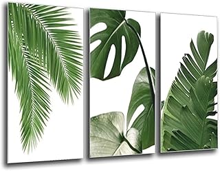 Stampa artistica su tela con foglie tropicali verdi e moderne, pianta verde nordica da parete per cameretta dei bambini, grande dipinto senza cornice, 60 x 90 cm