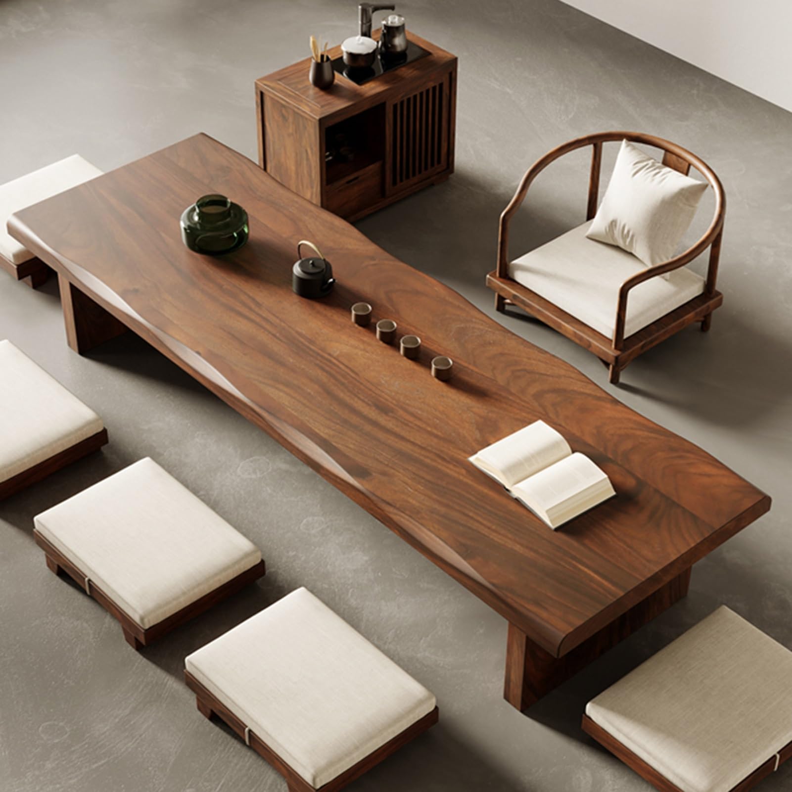 Table Basse Japonaise Bois Massif Salon Méditation Thé 180x60 cm