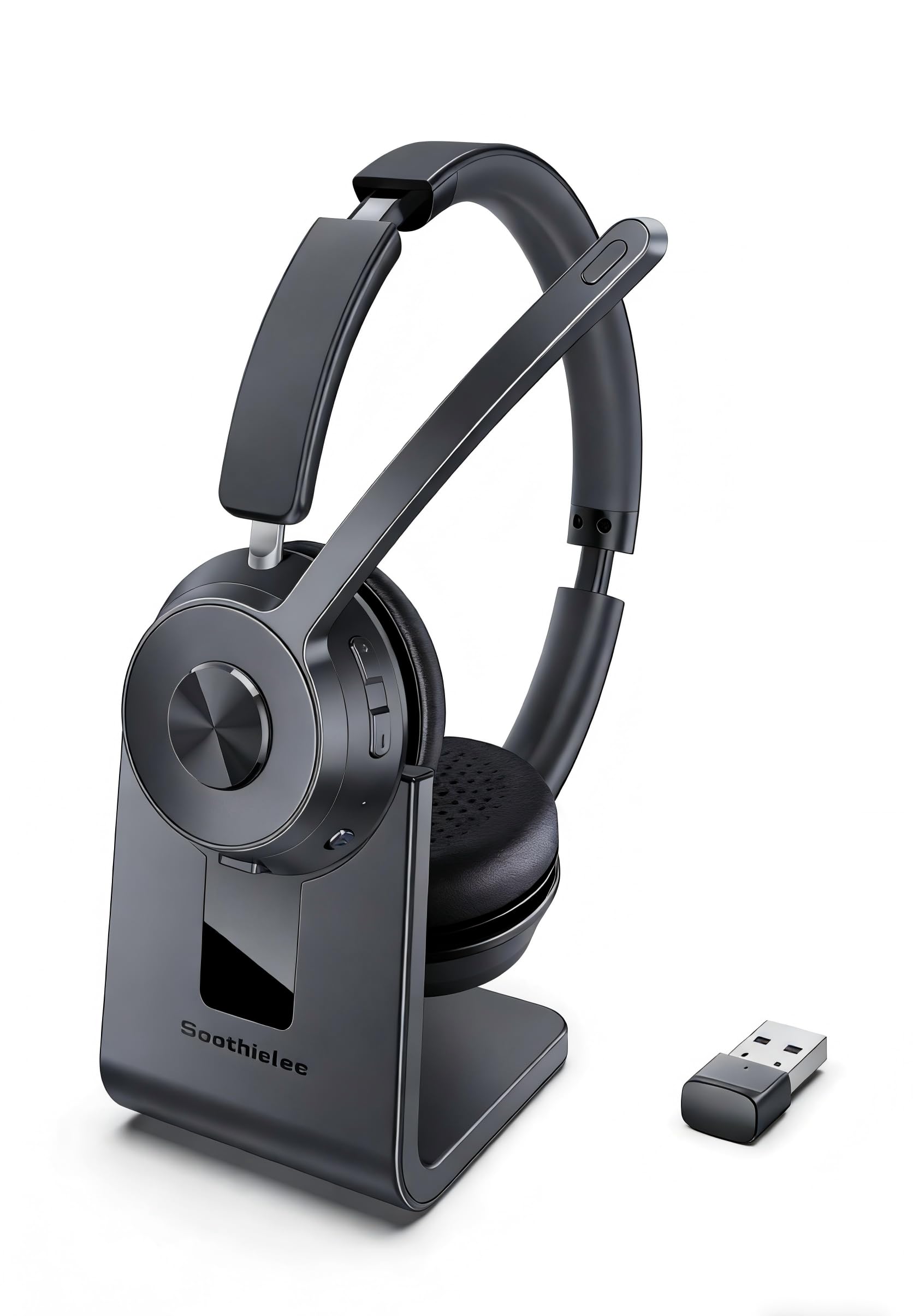 Soothielec Wireless Headset with Mic for Work, Bluetooth Headset with Noise Cancelling Microphone, Headphones with Mic Mute & USB Dongle for PC/Computer/Laptop/Cell Phones/Remote Work/Call Center-image-38