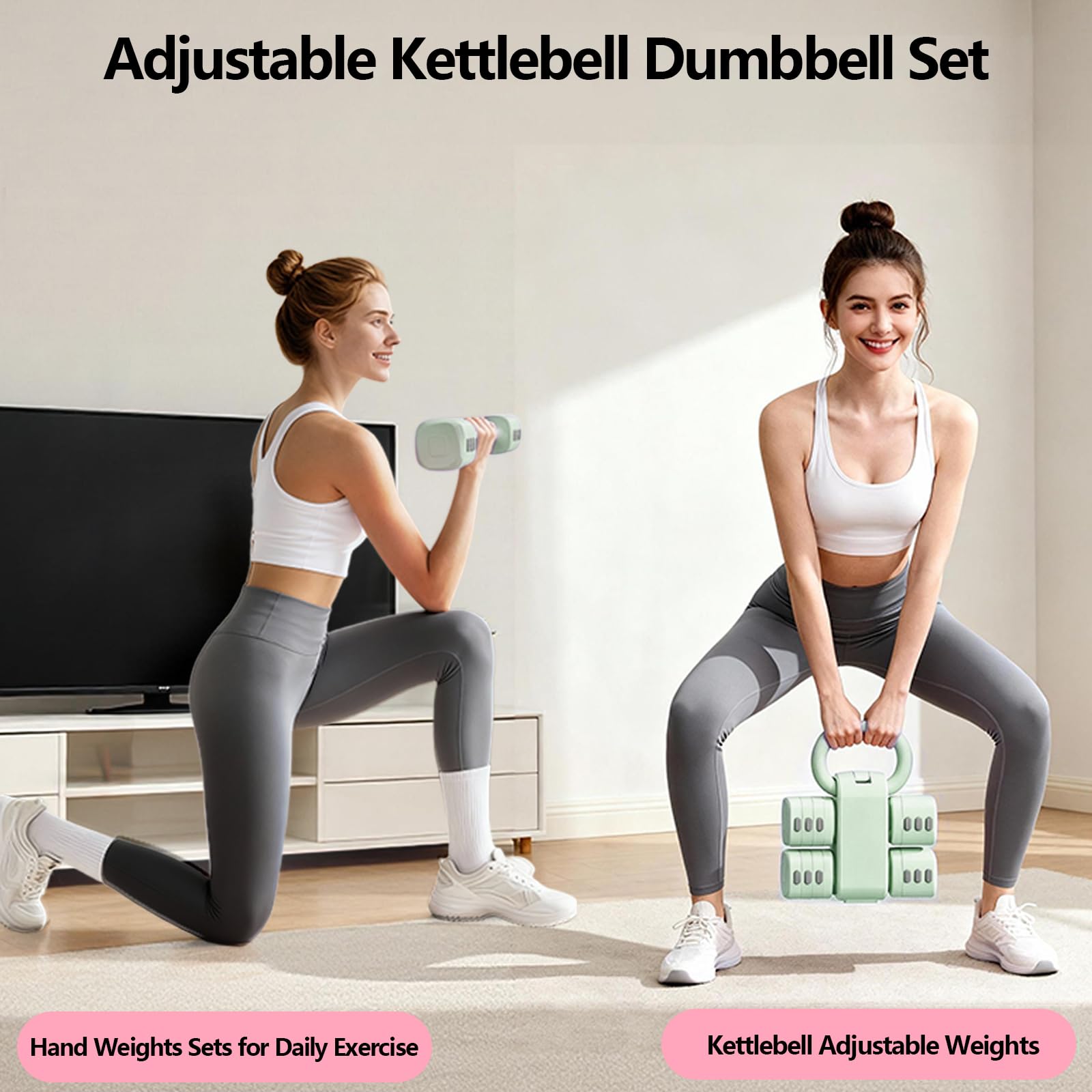 Set di kettlebell regolabili, 4 in 1, set di kettlebell (2,5 kg, 3,5 kg, 4,5 kg, 5,5 kg) per donne, set di 2 manubri per allenamento a casa, palestra, fitness