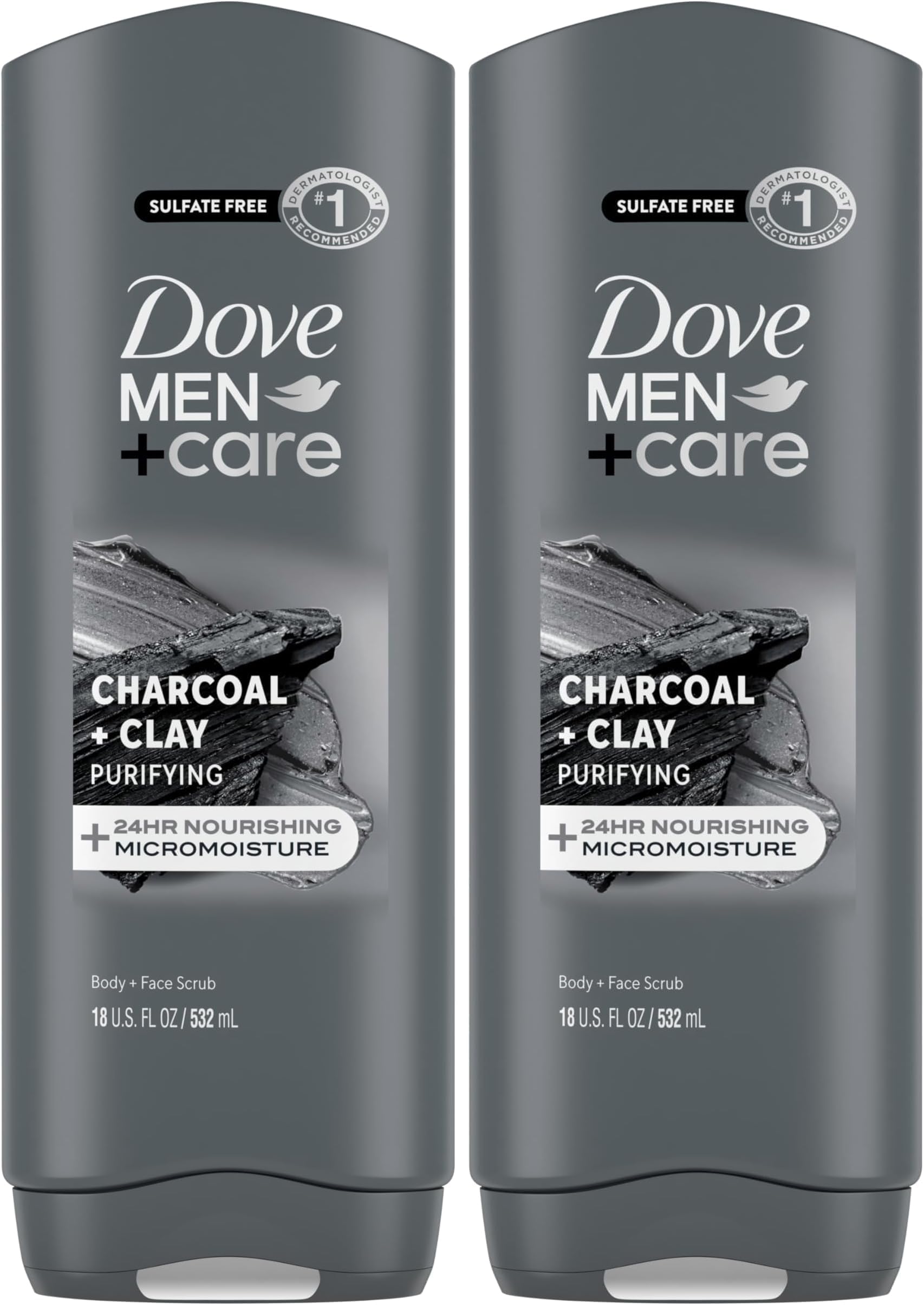 Elements Body Wash Charcoal + Clay, Effectively Washes Away Bacteria While Nourishing Your Skin, Gray, 18 Fl Oz (Pack of 2)