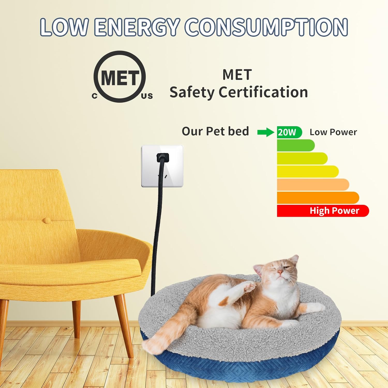 Heated Cat Beds for Indoor Cats Warming Cat Beds Super Soft Machine Washable Thermo Kitty Electric Heating Bed 19 Inches Round