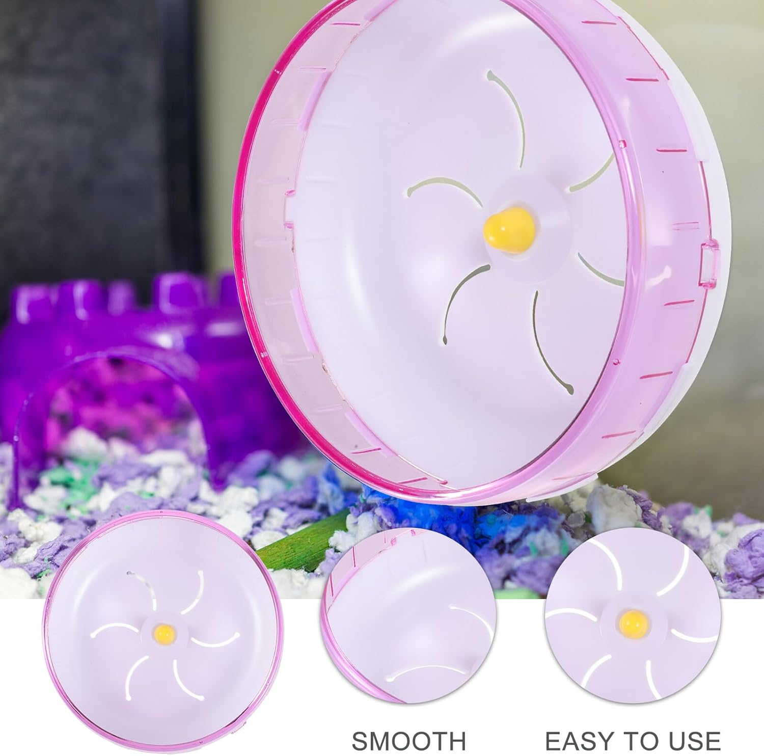 POPETPOP Silent Hamster Wheel with Stand 21cm Pink Plastic Small Animal Exercise Wheel for Hamsters Hedgehogs Chinchillas and Guinea Pigs