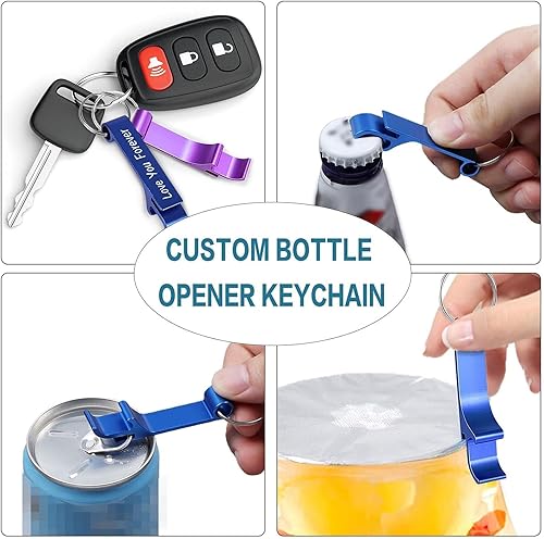 Miniatura 6 de 150 llaveros personalizados para abridor de botellas, grabado a granel, con texto de logotipo, para hombres y mujeres, llaveros de metal de aluminio