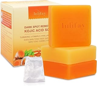Inlifay Kojic Acid Turmeric Soap: Dark Spot Remover for Face Body - Skin Cleansing Bar for Women with Hyperpigmentation - Home Travel Use in Summer