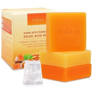Inlifay Kojic Acid Turmeric Soap Dark Spot Remover for Face Body - Skin Cleansing Bar for Women with
