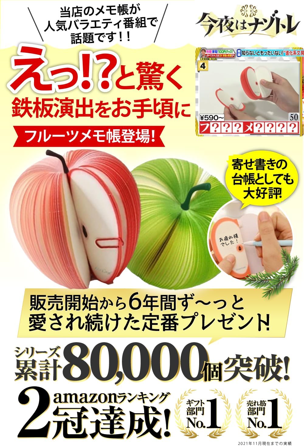 もぎ取って使う フルーツ メモ帳 癒しステーショナリー SilverCoral (盛り合わせ10種)