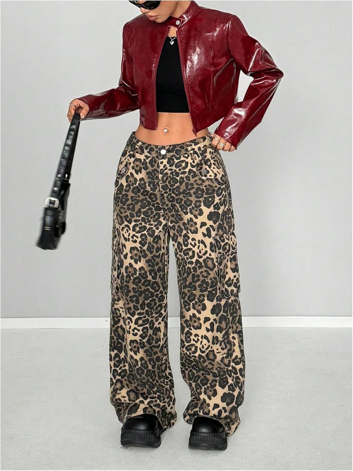 Verdusa Women's Leather Cropped Jacket Motorcycle Bomber Jackets Y2k Zip Up Outerwear Streetwear - Image 5